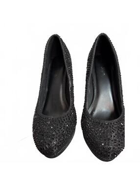Silver Slipper Black Beaded High Heel Pumps Size 9